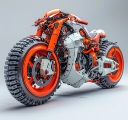  sci-fi motorcycle, orange and white on a white background