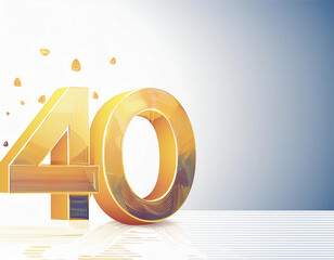 40th Years Anniversary, birthday Celebration Gold Number on white Background. copy space for your text or design