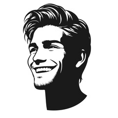 Man smiling face vector silhouette isolated on white background