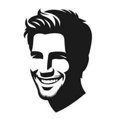 Man smiling face vector silhouette isolated on white background