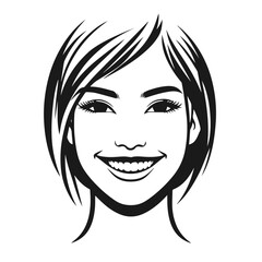 Woman Siling face vector silhouette isolated on white background