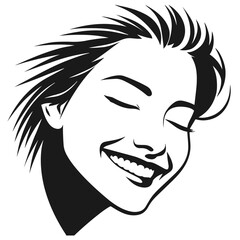 Woman Siling face vector silhouette isolated on white background