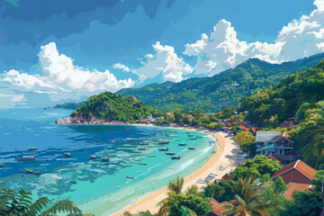 Fototapeta premium Tropical beach paradise with clear water and vibrant nature