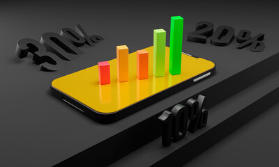 A phone lying on the steps with a colorful graph and different percentage figures