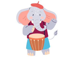 Animal music vector illustration. The magical animal music festival transforms zoo into realm happiness The orchestra creatures fills air with harmonious melody celebration. Elephant plays the drum
