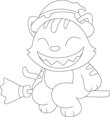 Cat Halloween Witch Animal Vector Graphic Art Illustration