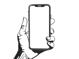 smart phone black and white in the hand , white background