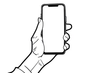 smart phone black and white in the hand , white background