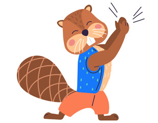 Animal music vector illustration. The festive atmosphere in zoo is enhanced by musical celebration part enchanted event where cheerful beasts perform harmonious melody. Beaver clapping his hands