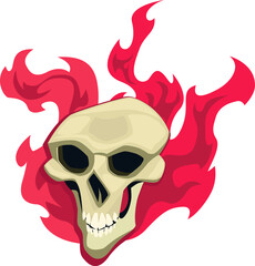 human skull on fire on a white background 