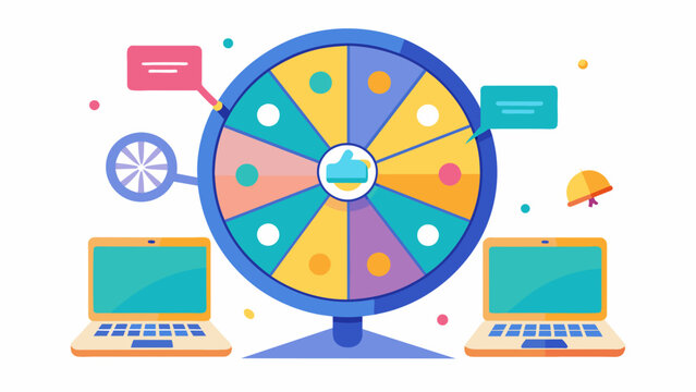 A spinning wheel with screens that display educational videos and quizzes as kids turn it faster.. Vector illustration