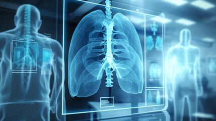 Closeup of a lung CT scan displayed on a medical monitor showing detailed images used for diagnosing respiratory diseases