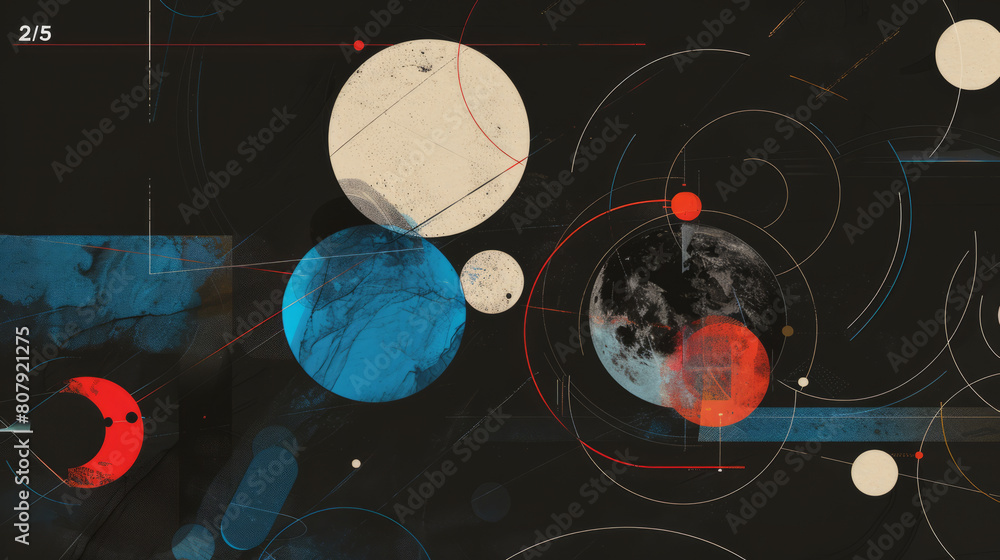 Poster abstract art of circles and lines in a cosmic setting