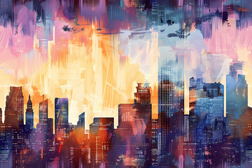 Abstract grunge urban background with skyscrapers. Vector illustration.