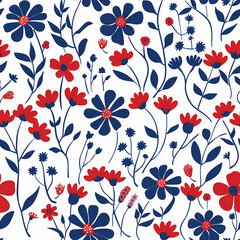 Seamless floral pattern with flowers and leaves. Vector illustration.