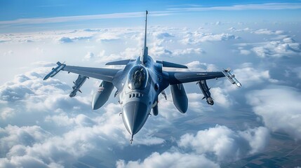 F-16 refueling mid-air from a tanker aircraft, vast cloudscape in the background