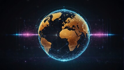 Naklejka premium Connecting worlds and global communication, digital transformation and information and communications technology concept
