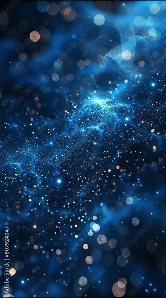 Fototapete technological background image, particles, dark blue, black, tech particles, above and below, techno