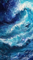 Ocean waves texture, swirling foam, deep blues and turquoise