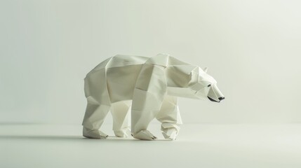 Origami pilar bear. Animal made of paper on a grey background. Paper folding art.