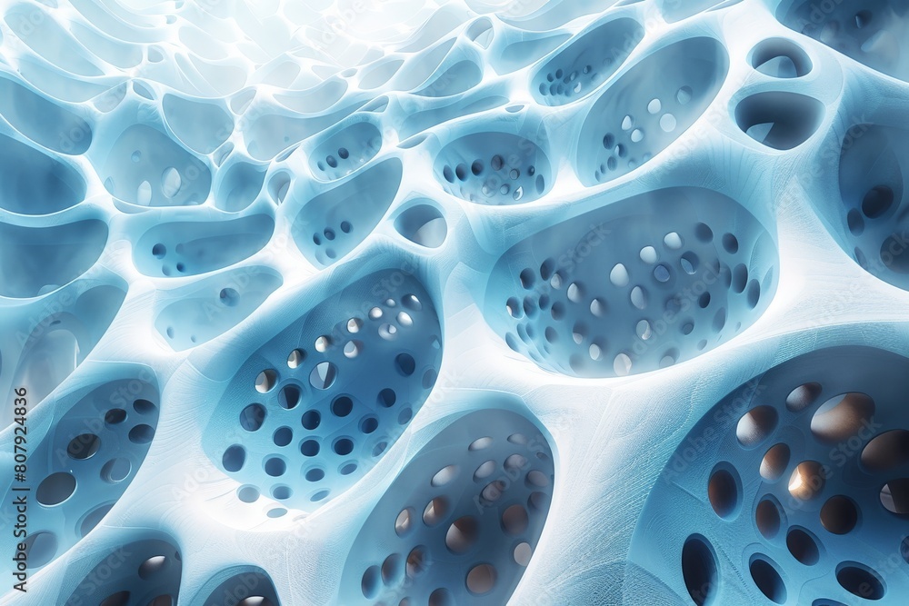 Fototapete close-up rendering of a 3d organic structure, with a cellular-like appearance and a sense of biologi