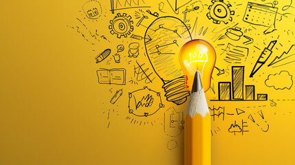 Conceptual Image of Light Bulb with Creative Sketches - Powered by Adobe