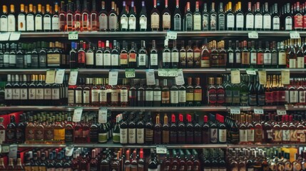 Naklejka premium rack full of wine bottles inside a store
