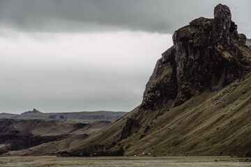 Icelandic panoramas, wide plains with mountains in the distance. Colours, volcanic lands, northern...