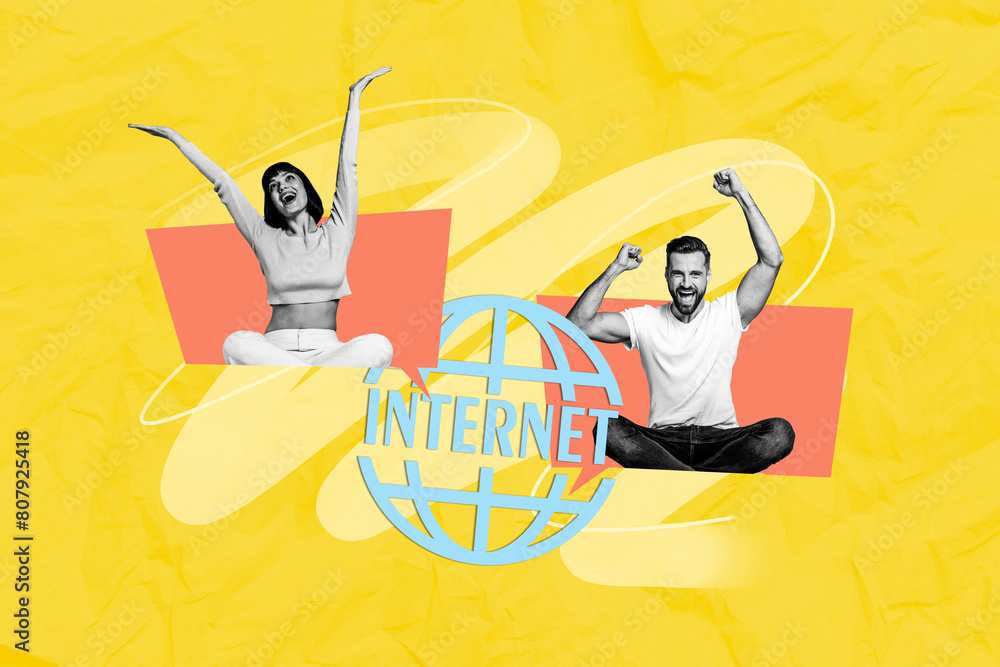 Poster composite 3d photo collage image of bubble textbox mind cloud two person man lady couple online date