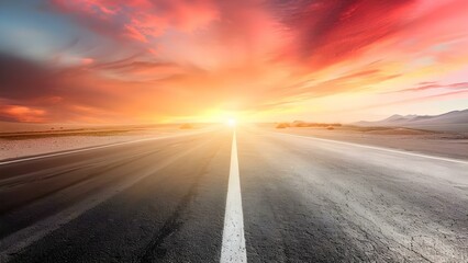Naklejka premium Embarking on a Journey of Self-Discovery: The Allure of the Sunlit Desert Highway. Concept Desert Landscapes, Self-Discovery, Sunlit Highways, Adventure, Personal Growth