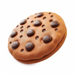 Fototapeta premium Cute Chocolate Chip Cookies Cartoon Clay Illustration, 3D Icon, Isolated on white background