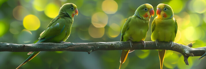  Vibrant Orange-Chinned Parakeets Pair in Detailed Illustration