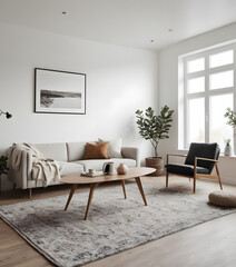 empty room space Modern Scandinavian living room interior design and white wall background