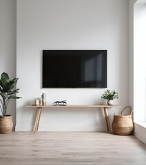 empty room space Modern Scandinavian living room interior design and white wall background