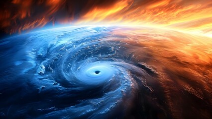 Explore space to study Earths climate and understand cyclones and weather patterns. Concept Space Studies, Earth's Climate, Cyclones, Weather Patterns, Space Exploration - obrazy, fototapety, plakaty