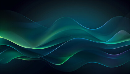 Vector wave dynamic lines. Smooth curve blue green gradient on dark background. Luxury background for your design: technology, digital, communication, science.	
