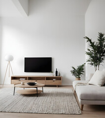 empty room space Modern Scandinavian living room interior design and white wall background