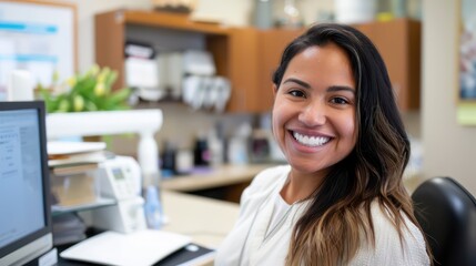 smiling receptionist at office