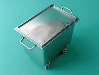 steel waste container in blue background