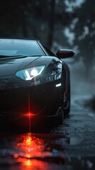 supercar colorful front light, dark road background