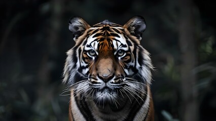Fototapeta premium Description of a tiger mother a large wild cat with distinctive stripes. Concept Big cat, Stripes, Top predator, Wild animal, Endangered species