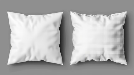 Modern illustration of 3D square and rectangular cushion mockups for bedroom interior design, healthy sleep. - obrazy, fototapety, plakaty