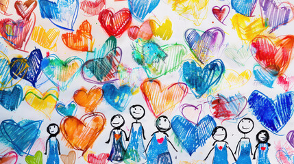 The heartfelt thank-you card made by a child for their mother, filled with hand-drawn hearts and stick-figure portraits.