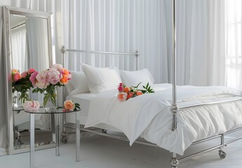 modern minimalist bedroom with modern decor, 3d rendering