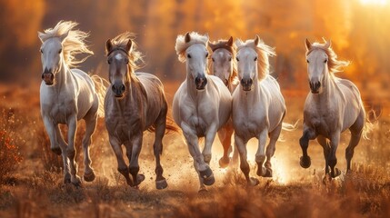 Craft an image of horses galloping outside