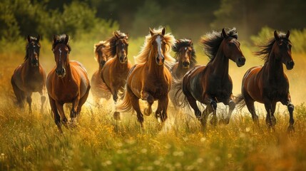 Fototapeta premium Craft an image of horses galloping outside