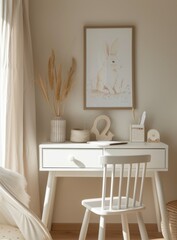  A white children's desk with a chair