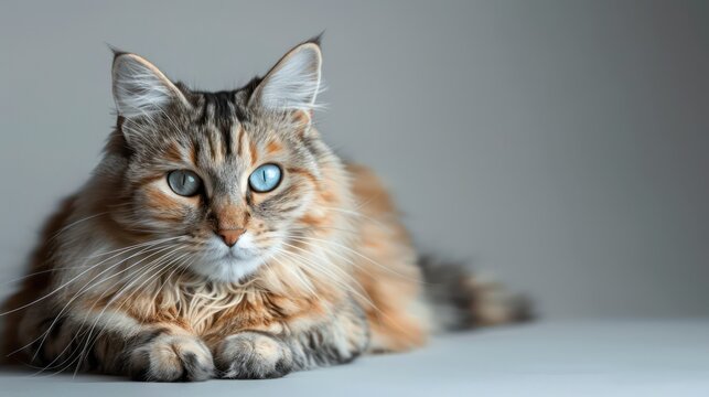 cat with blue eyes, sitting on the floor against a dark background