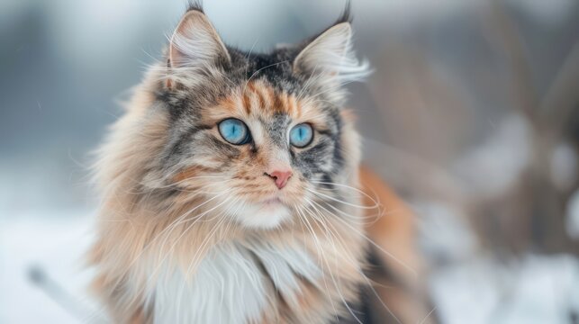 cat with blue eyes, sitting on the floor against a dark background