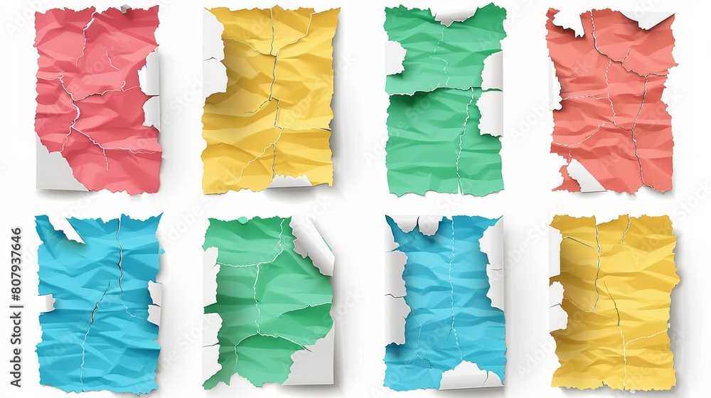 Poster colorful strips of ripped paper - clean, squared, lined and dotted scrap with broken and ripped edge